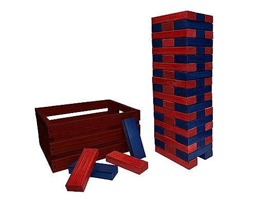 Tailgating Pros Premium Giant Toppling Timbers with Stained Crate – Choose Your Team Colors! Jumbo Outdoor Yard Game, Tower Grows to Over 5 Feet! – Optional Tipsy Stickers Available!