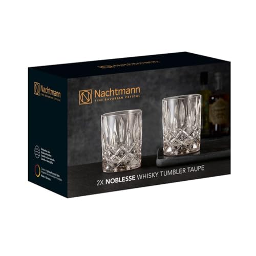Image of Nachtmann Noblesse 10 oz Whisky Tumblers, Set of 2 - 4 inch Crystal Drinking Cups with Classic Cut Design, Lead-Free, Trusted Quality Barware for Cocktails, Whisky & Fine Spirits - Signature Gift (Taupe)