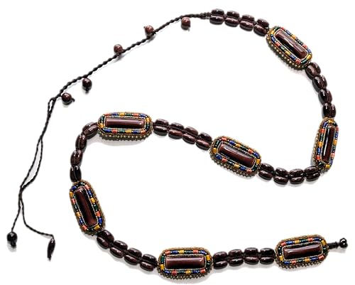 Ceinture en pierre marron foncé et perles de verre : l'élégance de l'artisanat français d'art