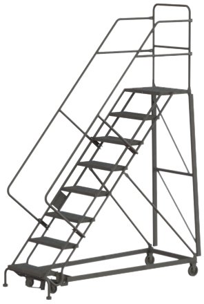 Tri-Arc KDHS108242 8-Step Heavy-Duty Safety Angle Steel Rolling Industrial & Warehouse Ladder with Grip Strut Tread