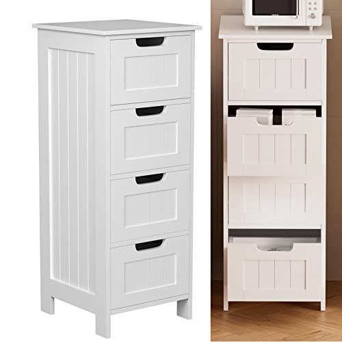 BRIEFNESS Cajones de almacenamiento para baño, armario de piso con 4 cajones, unidad de almacenamiento estrecha para dormitorio, cocina, hogar, 30 x 30 x 82 cm