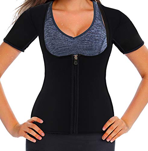 Women Neoprene Sauna Sweat Waist Trainer Vest for Weight Loss Gym Workout Hot Body Shaper Tank Top Shirt with Zipper Plus (XX-Large, Black)