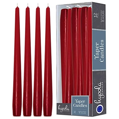 Hyoola Tall Taper Candles - 10 Inch Cherry Red Unscented Dripless Taper Candles - 8 Hour Burn Time - 12 Pack Cover