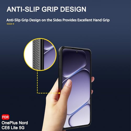 Image of TheGiftKart Liquid Silicon Back Cover Case for OnePlus Nord CE 6 Lite 5G | ShockProof Military Grade Protection | Micro-Fibre Cloth On Inner Side | Built-in Anti-Slip Grip Back Case Cover (TPU, Black)