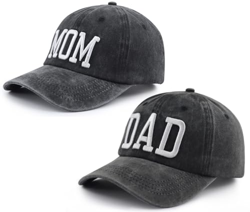 Image of Mom and Dad Hats for Men Women, Funny Adjustable Cotton 3D Embroidered Mama Papa Baseball Cap