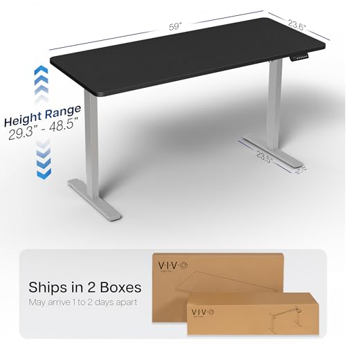 Image of VIVO Electric 60 x 24 in Standing Desk, Memory Height Adjustment, 1B Series, Holds 220 lbs, One-Piece Black Top, Gray Frame, DESK-KIT-1G6B