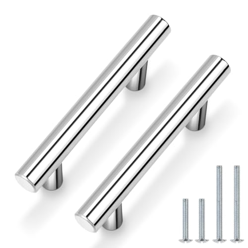 Image of Probrico 5Pack | 2-1 /2 inch Hole Centers Kitchen Cabinet Pulls Polished Chrome, Modern Euro Round T Bar Stainless Steel Cabinet Pulls, Chrome Handles for Cabinet and Drawers 4 inch Length