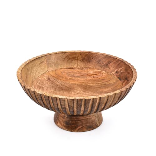 ARAMBH Cuenco decorativo de madera de mango para isla de cocina, centro de mesa, pan, dulces, frutas, regalo moderno de lujo para decoración del hogar (25,4 cm x 25,4 cm x 12,06 cm)