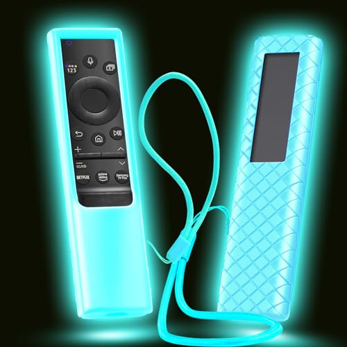 Cover for Samsung Solar Remote Case Compatible with Samsung Smart TV Remote Control Glow in The Dark Universal Silicone Skin Sleeve with Lanyard Blue