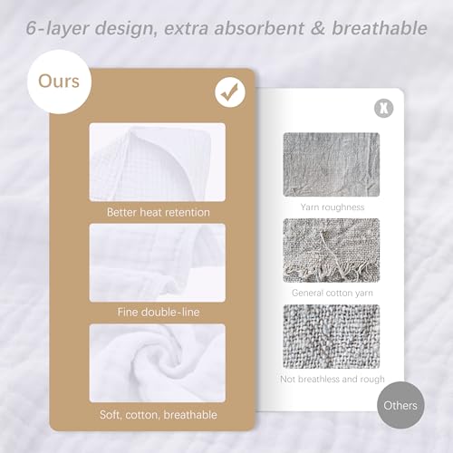 Image of SWEET DOLPHIN Muslin Hooded Baby Bath Towels - 2 Pack 100% Cotton Towel for Babies, Infants, Toddlers - 32x32Inch - Highly Absorbent and Newborn Essential, White