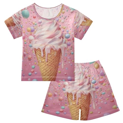 ALAZA Lovely Stylish Ice Cream Pajamas Short Sleeve 2 Piece Sleepwear Top and Bottom Pajama Set Unisex