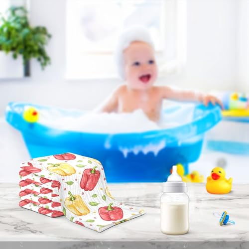 Image of vvfelixl Baby Muslin Washcloths Bell Peppers Baby Burp Cloths Cotton Babys Face Towel for Infants Soft 11.8 X 11.8 in, 3 Pack
