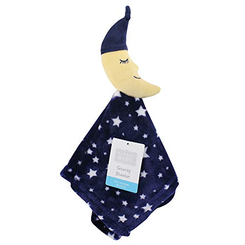 Image of Hudson Baby Unisex Baby Animal Face Security Blanket, Navy Moon, One Size
