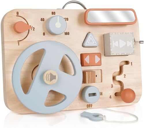 Vanplay Montessori Busy Board for Toddlers - Wooden Montessori Toys, Aesthetic Sensory Activity for Fine Motor Skills, Travel Busy Board Educational Sensory Toys for Boys and Girls