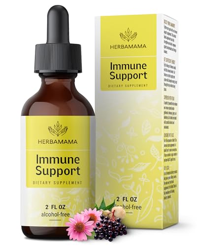 HERBAMAMA Liquid Immune Support Drops - Vegan Echinacea Goldenseal Tincture with Ginger Root & Elderberry - Non-GMO, Alcohol & Sugar-Free Supplement with Immune Support Herbs, 28-Day Supply