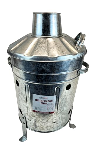 Best House | 15L Small Galvanised Metal Incinerator | Height : 18/46 cm Diameter : 10.2/26 cm | With Lid and Ventilation Holes | Durable Garden Waste Fire Burner for Leaves Paper Wood (Pack of 1)