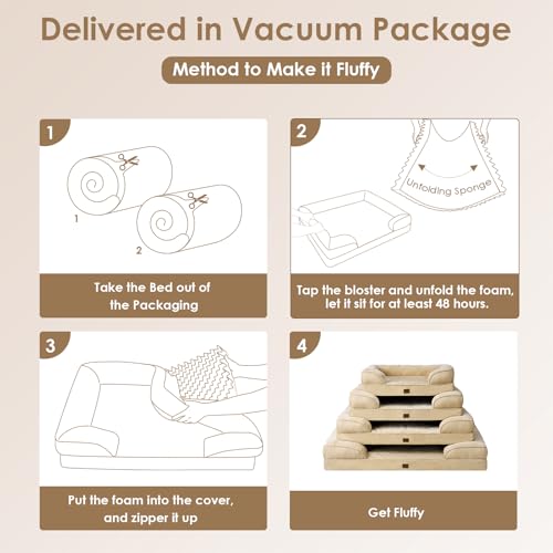 Image of EHEYCIGA Orthopedic Dog Bed for Medium Dogs, Waterproof Memory Foam Medium Dog Beds with Sides, Non-Slip Bottom and Egg-Crate Foam Pet Couch Bed with Washable Removable Cover, Greige