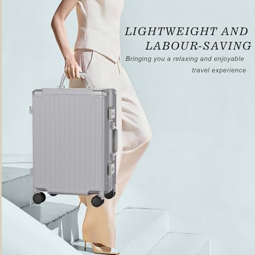 Image of AnyZip Luggage PC+ABS Aluminum Frame Zipperless Checked Luggage Hard Shell Suitcase with TSA Lock Double Spinner Wheels 24 Inch Silver