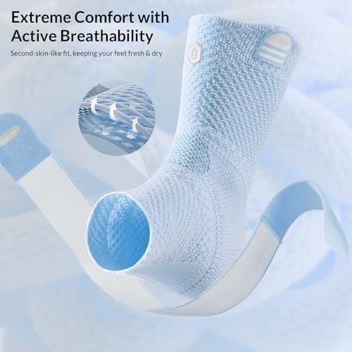 Image of ZOELION Ankle Brace Compression Support with Removable Fishnet Strap, 3D Knit Plantar Fasciitis Relief Achilles Tendonitis Brace, Ankle Compression Sleeve for Pain Relief & Injury Healing, Blue /XXL