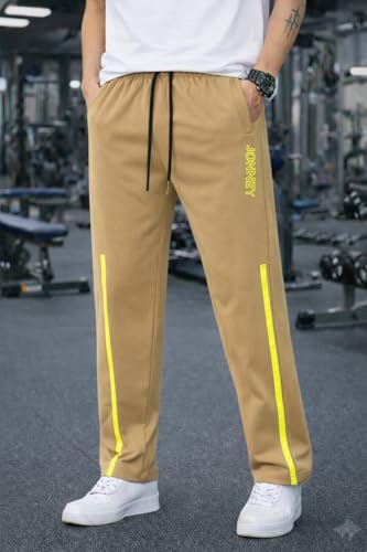 Image of Mack Jonney Men's Track Pants with Neon Yellow Side Stripe | Regular Fit Gym & Sports Lower | Activewear Training Joggers with Drawstring-M7961