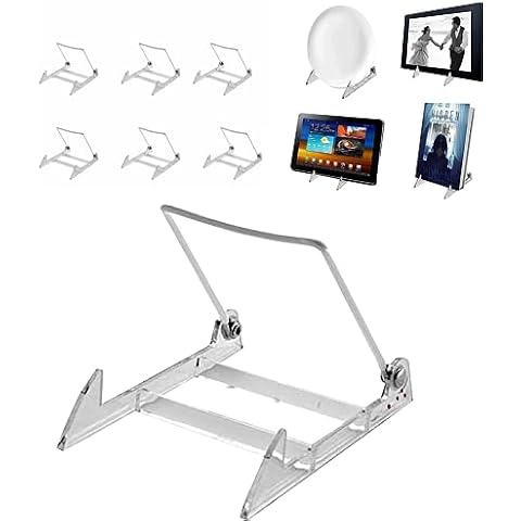 KINGDOM SOLUTIONS MADE IN USA 6-pack Sturdy & Durable Adjustable Acrylic Easels to Display Unnoticeably Plates, Art, Pictures & More - Unique on the Market Cover