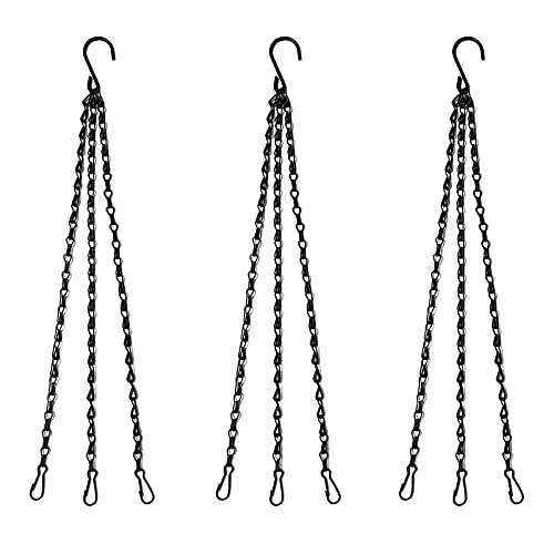 Benvo 16 inch Long Hanging Plant Chains Flower Pot Hangers with Clips and Hooks 3 Point Replacement Chain Holders for Baskets Bird Feeders Planters and Other Ornaments (Pack of 3, Black)