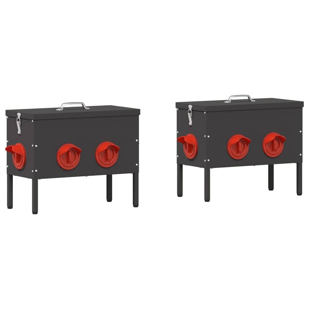 Comedero para gallinas 2 piezas de metal negro, diseño moderno para interior y exterior, dimensiones 41,5 x 20,5 x 33 cm, construcción robusta de acero, fácil de limpiar, ideal