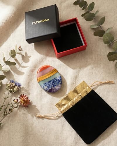 Image of 7 Chakra Thumb Worry Stone for Anxiety Relief - Natural Healing Crystals for Stress Relief, Meditation & Reiki - Oval Pocket Sensory Fidget Alleviate - Spiritual Birthday Gifts for Women & Mom