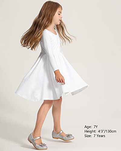 Image of Stelle Long Sleeve Girls Dress Toddler Dresses Skater Twirl Cotton A-Line Dress for School Casual | Criss Cross Back,Crew Neck,High Waist,Spinny Swing,Stretchable,Spring Fall Winter,Casual School Birthday Dance