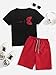 SOLY HUX Boy's Letter Graphic Short Sleeve Tee Shirt and Drawstring Waist Shorts Set 2 Piece Outfit Black and Red 9Y