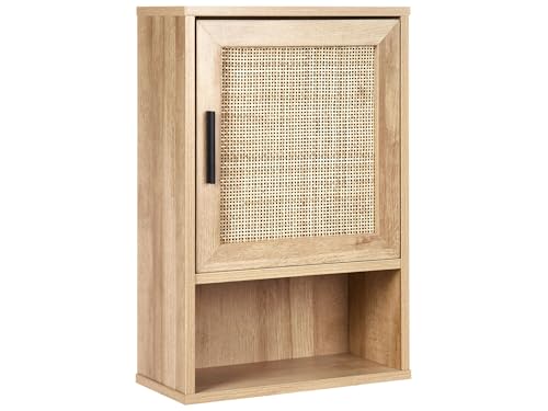 Beliani Badezimmerschrank Boho Wand Schrank Rattanfront Flechtwerk 40 x 60 cm helles Holz Rosell