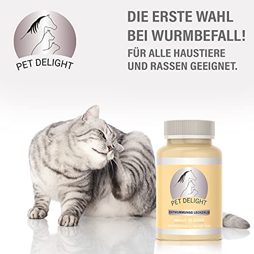 Pet Delight Wurm Leckerlis, das pflanzliche Mittel für Hunde und Katzen als natürliche Wurmkur - Hund + Katz & Vögel - Animal & Dog Dewormer, Wurm (1 Packung)