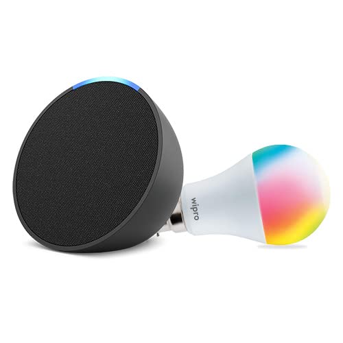 Image of Echo Pop (Black) Smart Home combo with Wipro 9W LED Smart Color Bulb