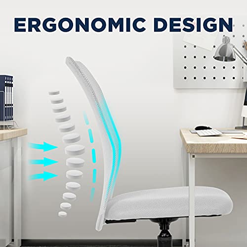 Home Office Chair Mid Back Mesh Desk Chair Armless Computer Chair Ergonomic Task Rolling Swivel Chair Back Support Adjustable Modern Chair With Lumbar Support (White) #TOP4