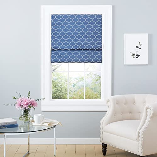 Exclusive Home Montague Trellis Total Blackout Roman Shade, 27X64, Indigo #TOP1