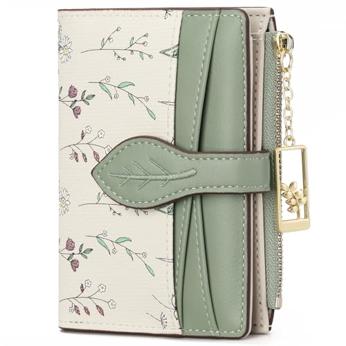Image of GAEKEAO Small Wallets for Women RFID Blocking Bifold Floral Vegan Leather Wallet Card Holder with Zipper Pocket ID Window