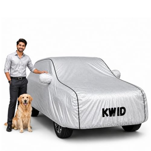 Image of Waterproof Car Cover for Kwid | Soft Cotton Lining Heavy Duty Triple Stitched Heat Resistant Outdoor Cover Comes with Mirror and Antenna Pocket Full Bottom Elastic (Zig Zag Silver)