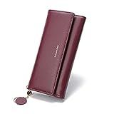 Fashion Women Wallets PU Letter Long Tri-fold Coin Purse Large Capacity Female Clutch Card Holder (Wine Red)