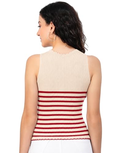 Image of Kalt Womens Knitted, Ribbed Cotton Fitted Sleeveless Round Neck Cami Tank Top