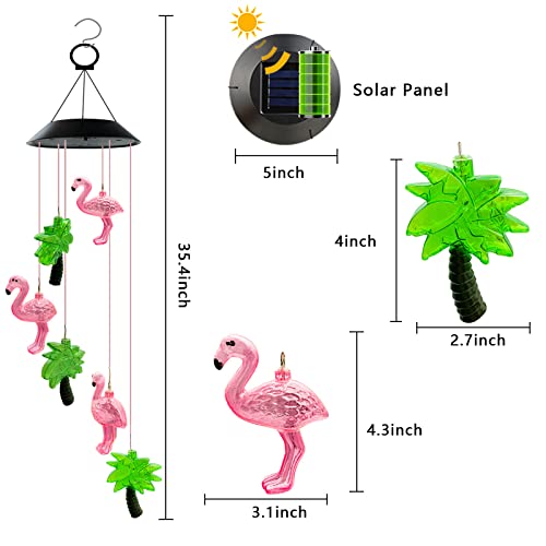 Flamingo Wind Chimes, Flamingo Tree Solar Wind Chimes For Outdoordeocrations, Color Changing Waterproof Solar Powered Lights Graden Decor For Summer Sea, Flamingo Gifts For Women Grandma Wife Lover #TOP5