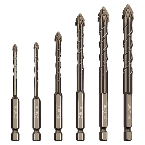 6PCS Brocas Porcelanico, Juego de Brocas Profesional 4/5/ 6/8/ 10/12 mm Broca para Azulejos Aleación de Acero de Tungsteno para Vidrio, Hormigón, Cerámica, Metal, Madera