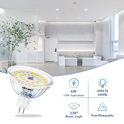 DiCUNO MR16 LED Light Bulbs 6W, GU5.3 Spotlight Bulb 12V, Equivalent to 70W Halogen, Cool White 6000K, 610LM, 120° Beam Angle - Image 4