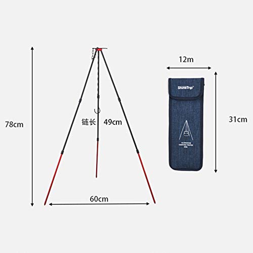 Xergur Camping Tripod, Portable Outdoor Cooking Tripod with Adjustable Hang Chain for Campfire Picnic Hanging Pot Grill Stand Mini Lightweight Aluminum Cookware Accessory with Storage Bag
