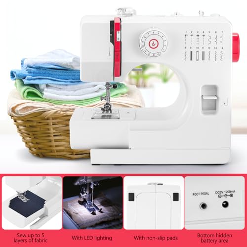 Nähmaschine, Mini tragbare Nähmaschine mit 14 Arten von Stichen, elektrische Nähmaschine für Anfänger, Dual Use Electric Foot Pedal, Ideal für Kleidung, Kissenbezüge, Laken