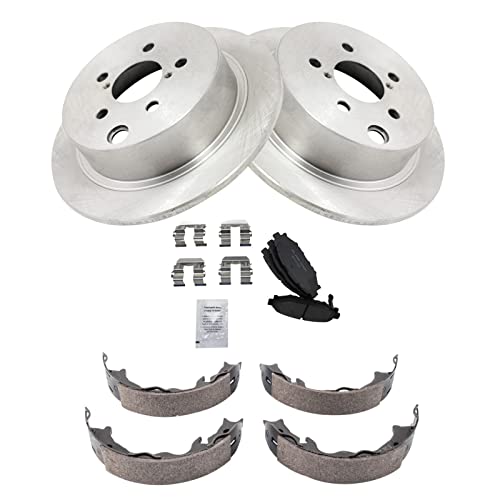 Image of TRQ Rear Brake Pad and Rotor Set Ceramic Parking Brake Shoe Compatible with 2017-2018 Subaru Crosstrek 2014-2018 Forester 2012-2018 Impreza 2013-2015 XV Crosstrek
