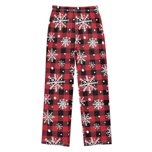 Red Black Plaid Snowflake Christmas Boys Pants for Kids Jogger Pants with Pockets S-XL