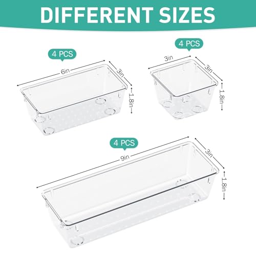 Image of WOWBOX 12 Pack Clear Drawer Organizer Set, Acrylic Drawer Storage Trays, Storage Bins for Makeup, Cosmetics, Jewelries, Utensils, Gadgets, Office