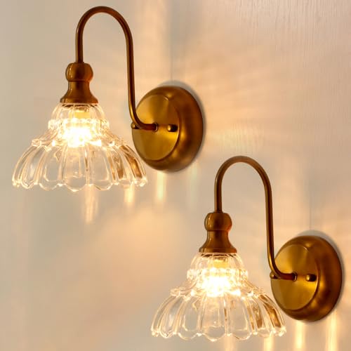 lobolighting Vintage Wall Sconce Set of 2 with Glass Shade