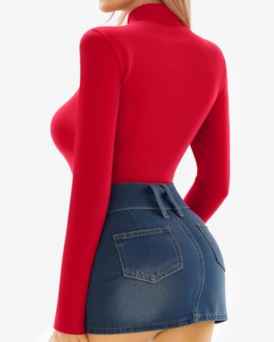 Image of MANGOPOP Women's Scoop Neck Long Sleeve Stretchy Basic Bodysuit Jumpsuits