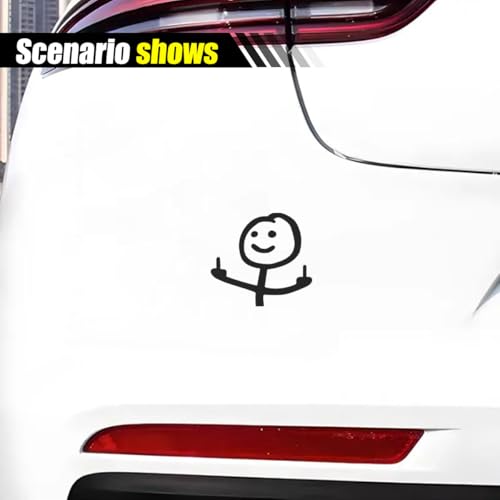 Image of KITUREK 2PCS Car Fuck You Meme Vinyl Sticker Decal, Black, Large | Funny Personalised Cartoon Middle Finger Sticker, Fit for Cars Windows Bumpers Trucks Motorcycles or Any Other Smooth Surface